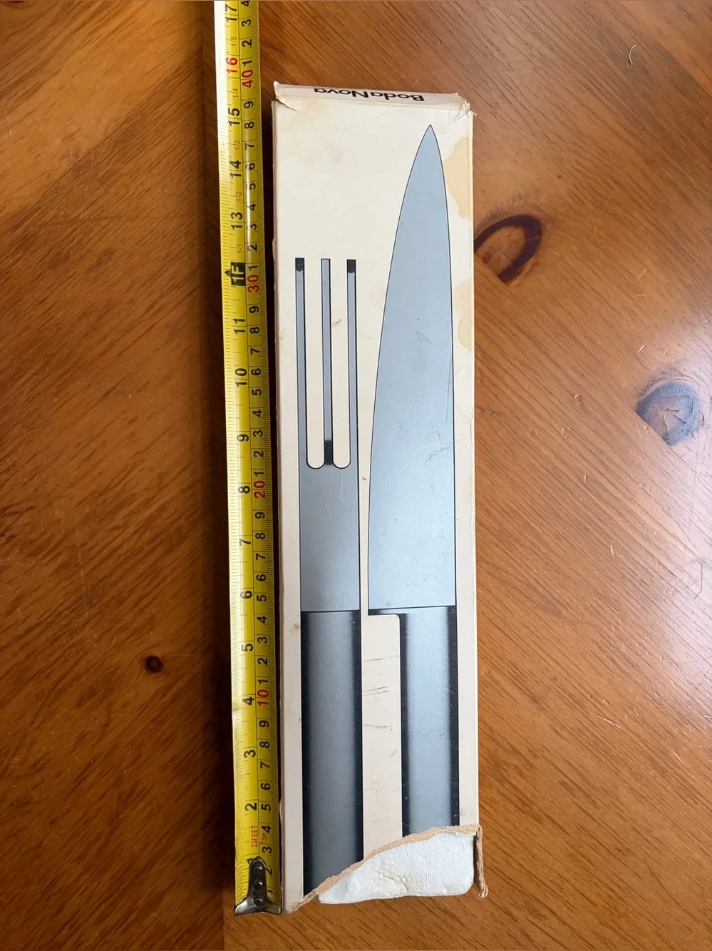 BodaNova 3-piece set: meat knife and fork, and a serrated utility knife.vintage